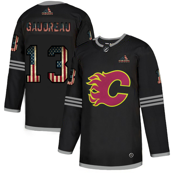 Calgary Flames #13 Johnny Gaudreau Adidas Men Black USA Flag Limited NHL Jersey